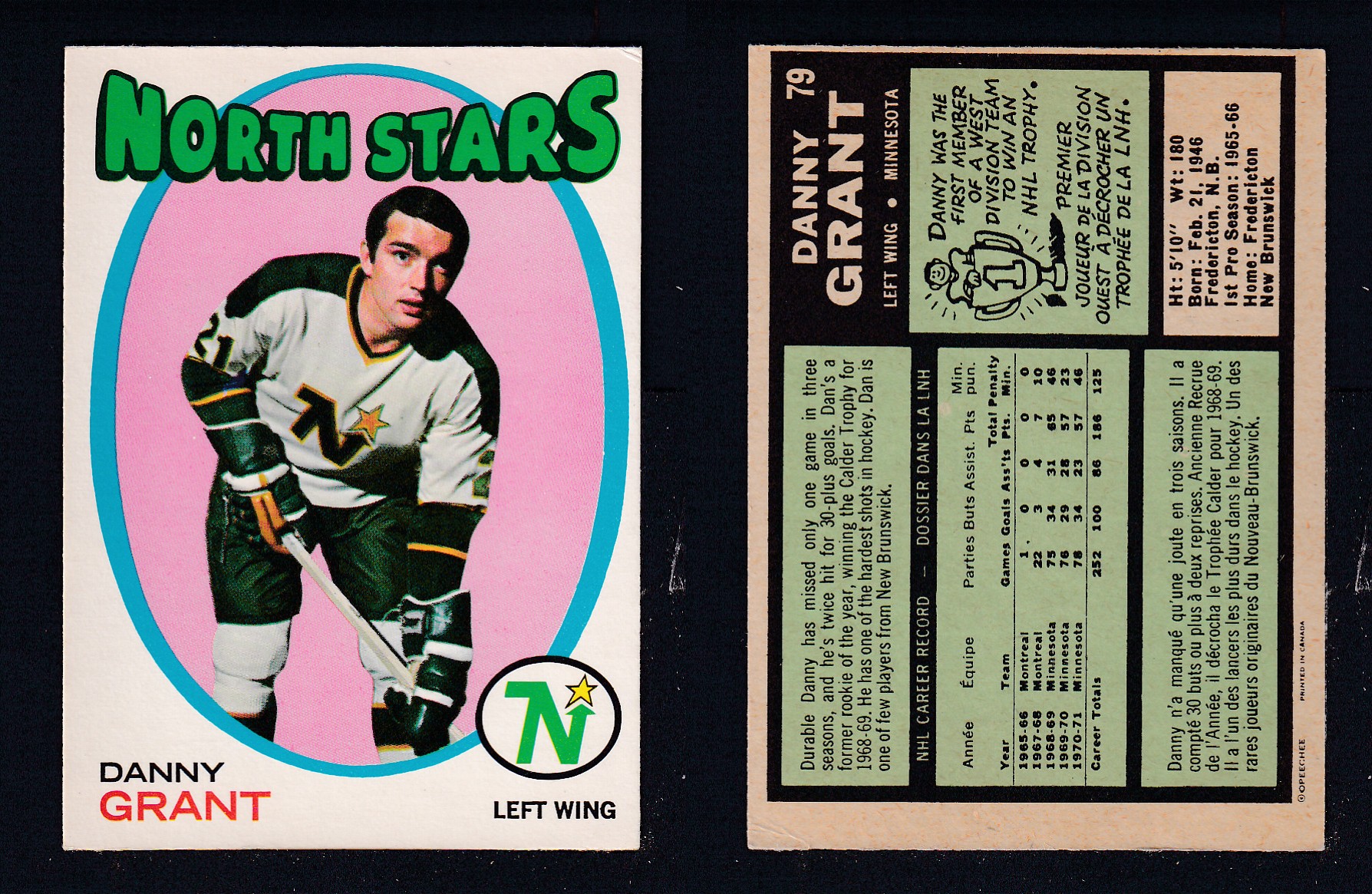 1971-72 O-PEE-CHEE HOCKEY CARD #79 D. GRANT photo 1971-72 O-PEE-CHEE HOCKEY CARD #79 D. GRANT photo