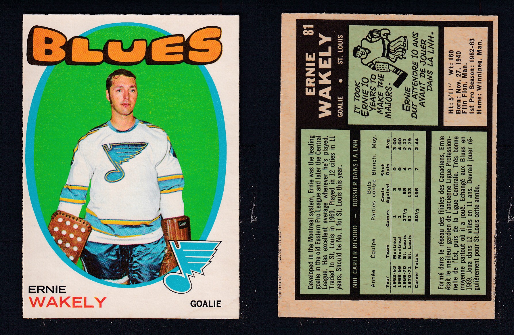 1971-72 O-PEE-CHEE HOCKEY CARD #81 E. WAKELY photo 1971-72 O-PEE-CHEE HOCKEY CARD #81 E. WAKELY photo