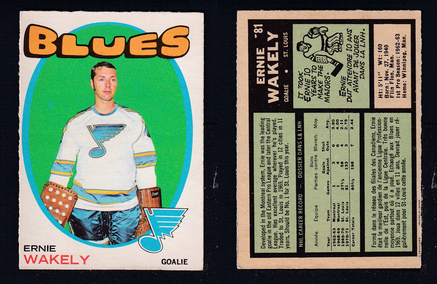 1971-72 O-PEE-CHEE HOCKEY CARD #81 E. WAKELY photo 1971-72 O-PEE-CHEE HOCKEY CARD #81 E. WAKELY photo