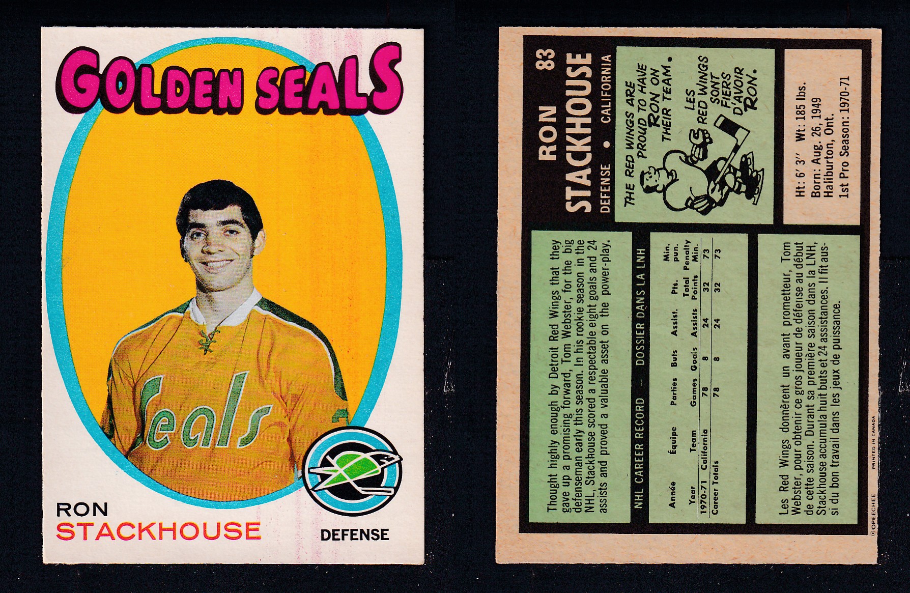 1971-72 O-PEE-CHEE HOCKEY CARD #83 R. STACKHOUSE photo 1971-72 O-PEE-CHEE HOCKEY CARD #83 R. STACKHOUSE photo