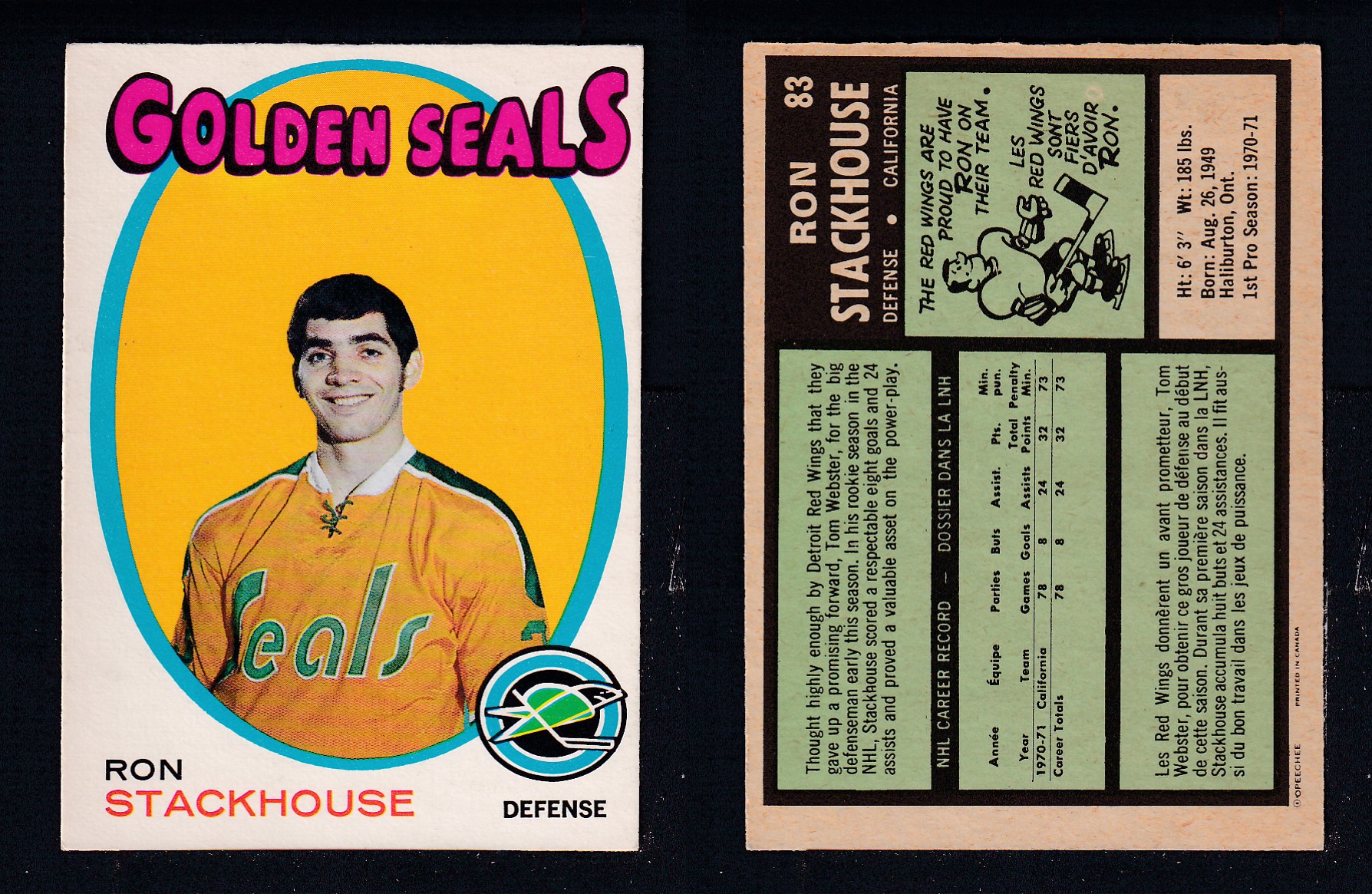 1971-72 O-PEE-CHEE HOCKEY CARD #83 R. STACKHOUSE photo 1971-72 O-PEE-CHEE HOCKEY CARD #83 R. STACKHOUSE photo