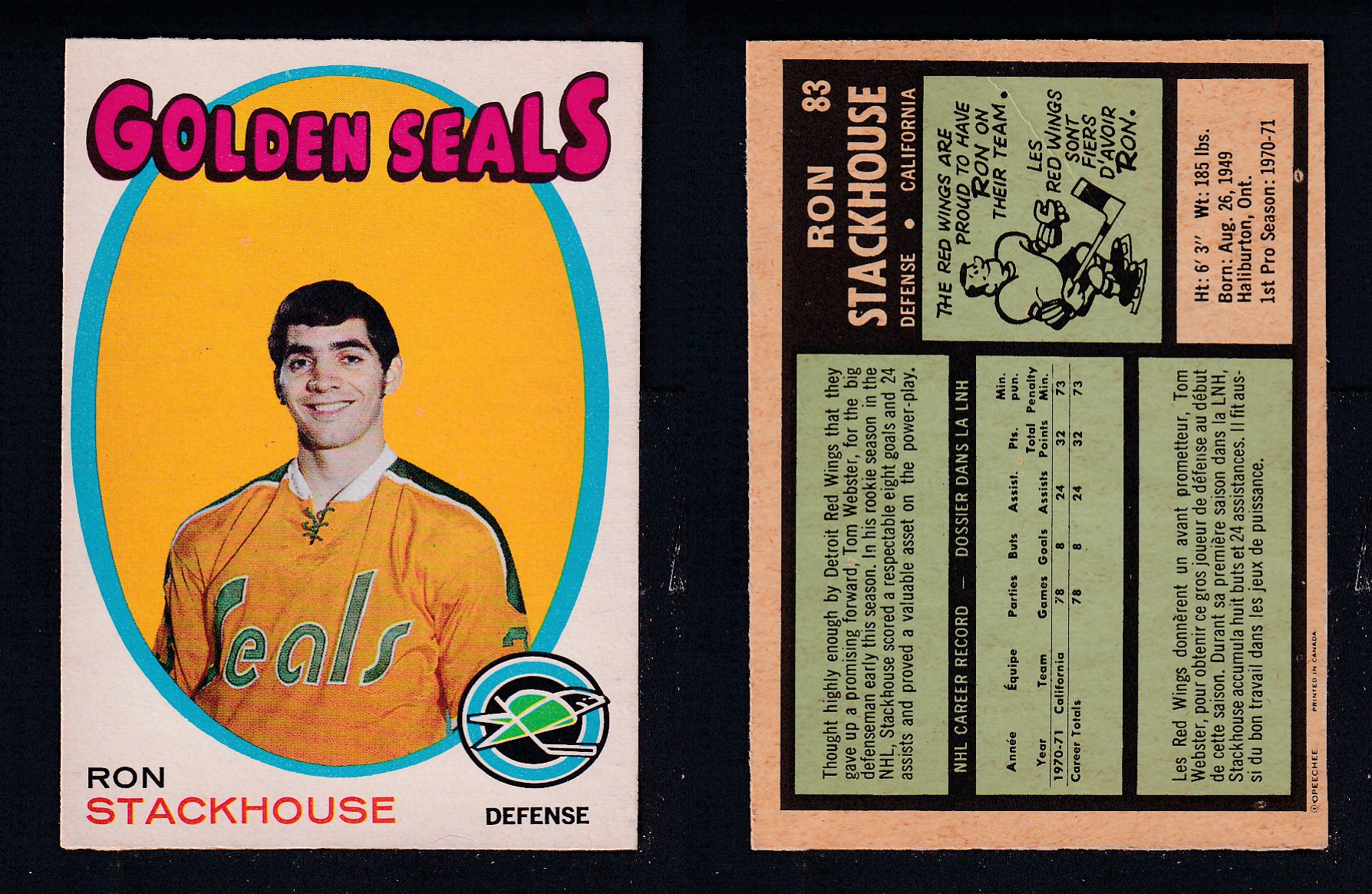1971-72 O-PEE-CHEE HOCKEY CARD #83 R. STACKHOUSE photo 1971-72 O-PEE-CHEE HOCKEY CARD #83 R. STACKHOUSE photo