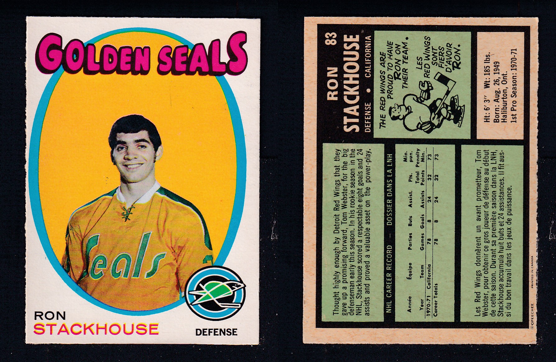 1971-72 O-PEE-CHEE HOCKEY CARD #83 R. STACKHOUSE photo 1971-72 O-PEE-CHEE HOCKEY CARD #83 R. STACKHOUSE photo