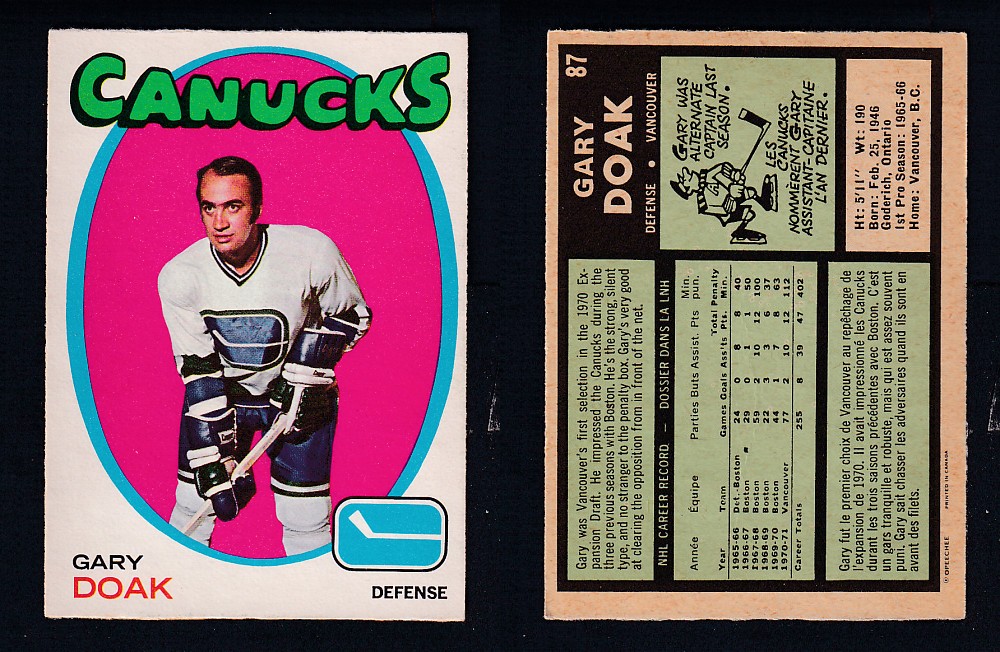 1971-72 O-PEE-CHEE HOCKEY CARD #87 G. DOAK photo 1971-72 O-PEE-CHEE HOCKEY CARD #87 G. DOAK photo