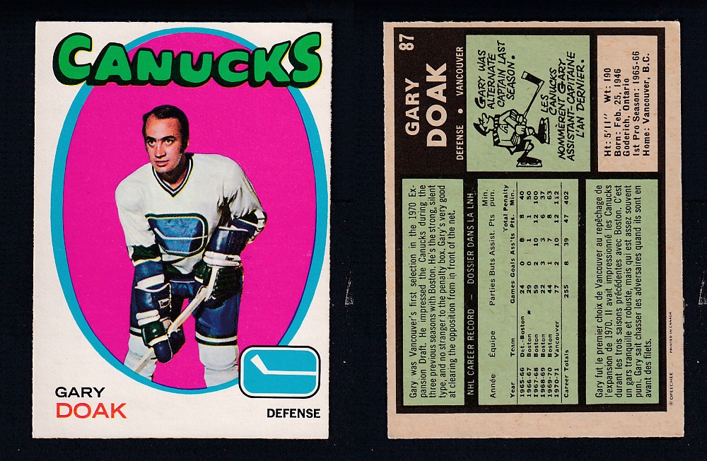 1971-72 O-PEE-CHEE HOCKEY CARD #87 G. DOAK photo 1971-72 O-PEE-CHEE HOCKEY CARD #87 G. DOAK photo
