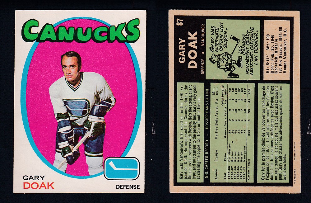 1971-72 O-PEE-CHEE HOCKEY CARD #87 G. DOAK photo 1971-72 O-PEE-CHEE HOCKEY CARD #87 G. DOAK photo