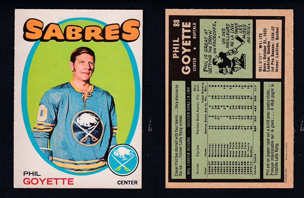 1971-72 O-PEE-CHEE HOCKEY CARD #88 P. GOYETTE photo 1971-72 O-PEE-CHEE HOCKEY CARD #88 P. GOYETTE photo