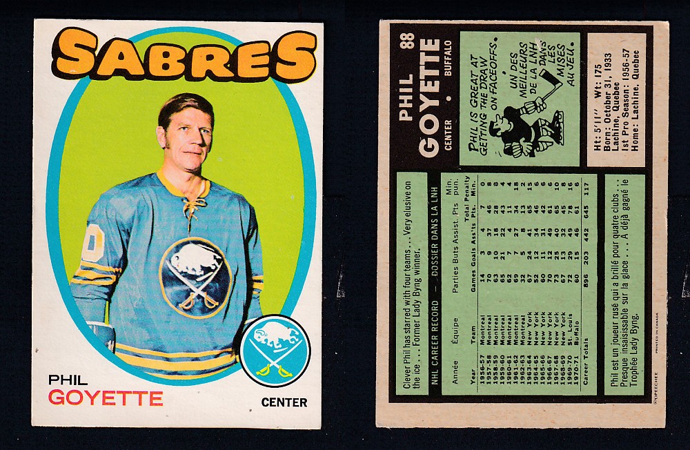 1971-72 O-PEE-CHEE HOCKEY CARD #88 P. GOYETTE photo 1971-72 O-PEE-CHEE HOCKEY CARD #88 P. GOYETTE photo