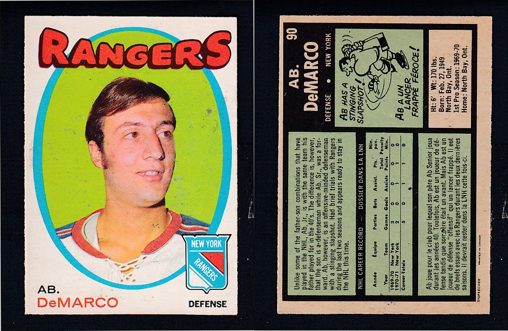 1971-72 O-PEE-CHEE HOCKEY CARD #90 AB. DeMARCO photo 1971-72 O-PEE-CHEE HOCKEY CARD #90 AB. DeMARCO photo
