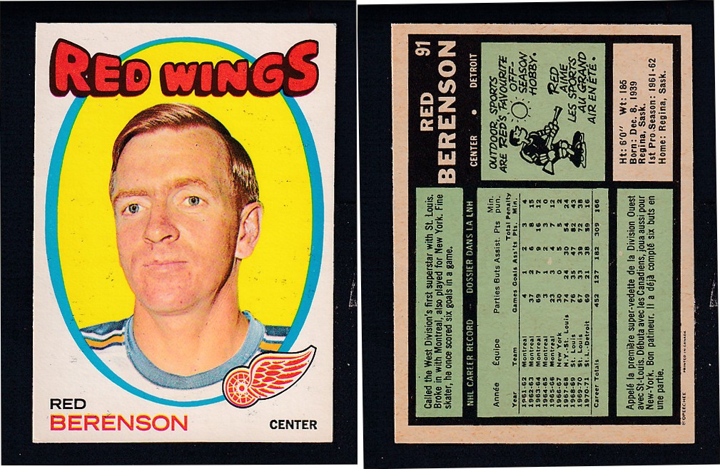1971-72 O-PEE-CHEE HOCKEY CARD #91 R. BERENSON photo 1971-72 O-PEE-CHEE HOCKEY CARD #91 R. BERENSON photo