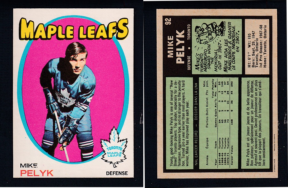 1971-72 O-PEE-CHEE HOCKEY CARD #92 M. PELYK photo 1971-72 O-PEE-CHEE HOCKEY CARD #92 M. PELYK photo