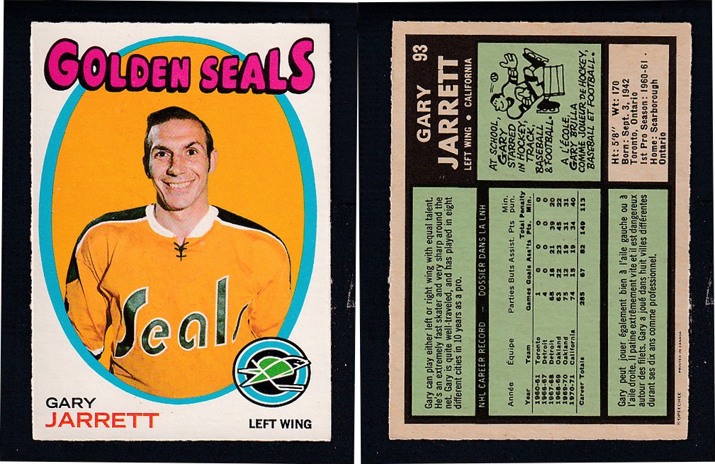 1971-72 O-PEE-CHEE HOCKEY CARD #93 G. JARRETT photo 1971-72 O-PEE-CHEE HOCKEY CARD #93 G. JARRETT photo
