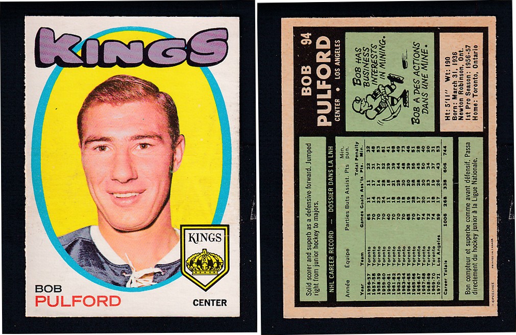 1971-72 O-PEE-CHEE HOCKEY CARD #94 B. PULFORD photo 1971-72 O-PEE-CHEE HOCKEY CARD #94 B. PULFORD photo