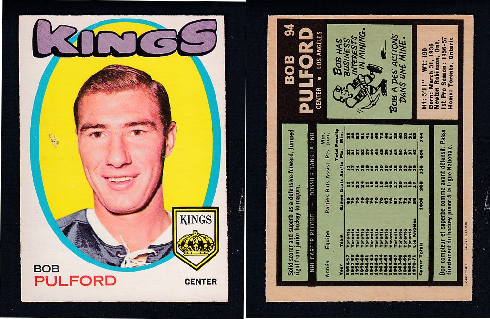 1971-72 O-PEE-CHEE HOCKEY CARD #94 B. PULFORD photo 1971-72 O-PEE-CHEE HOCKEY CARD #94 B. PULFORD photo