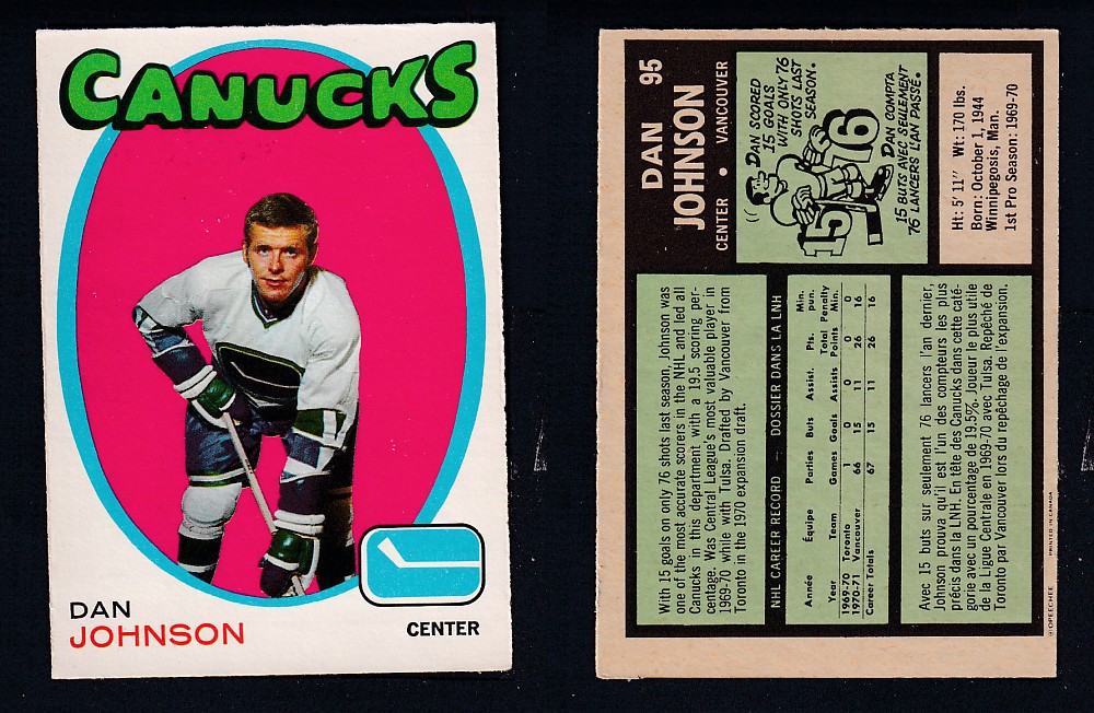 1971-72 O-PEE-CHEE HOCKEY CARD #95 D. JONHSON photo