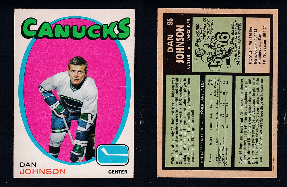 1971-72 O-PEE-CHEE HOCKEY CARD #95 D. JONHSON photo 1971-72 O-PEE-CHEE HOCKEY CARD #95 D. JONHSON photo