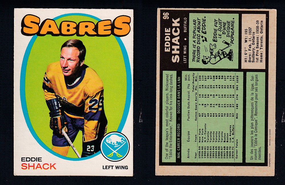 1971-72 O-PEE-CHEE HOCKEY CARD #96 E. SHACK photo 1971-72 O-PEE-CHEE HOCKEY CARD #96 E. SHACK photo