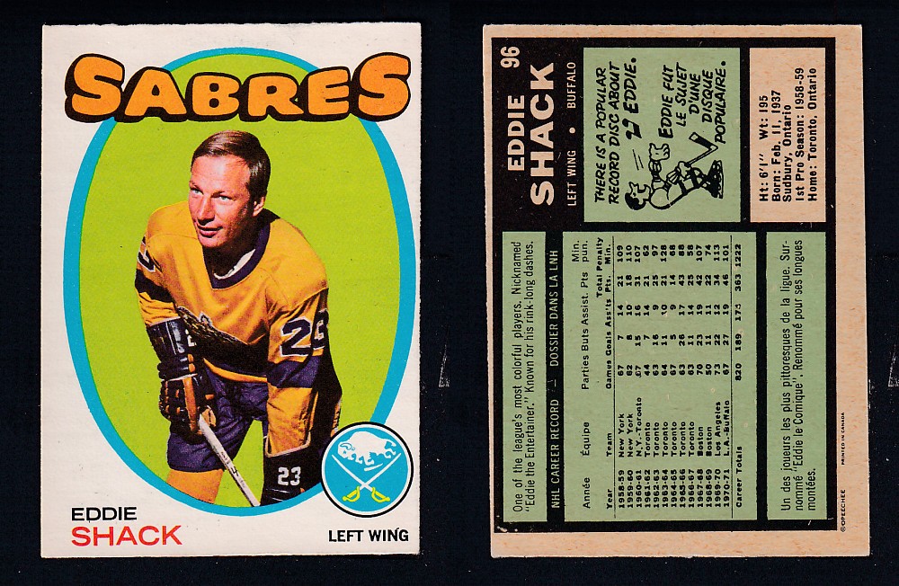 1971-72 O-PEE-CHEE HOCKEY CARD #96 E. SHACK photo