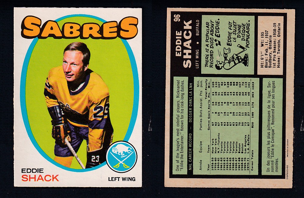 1971-72 O-PEE-CHEE HOCKEY CARD #96 E. SHACK photo