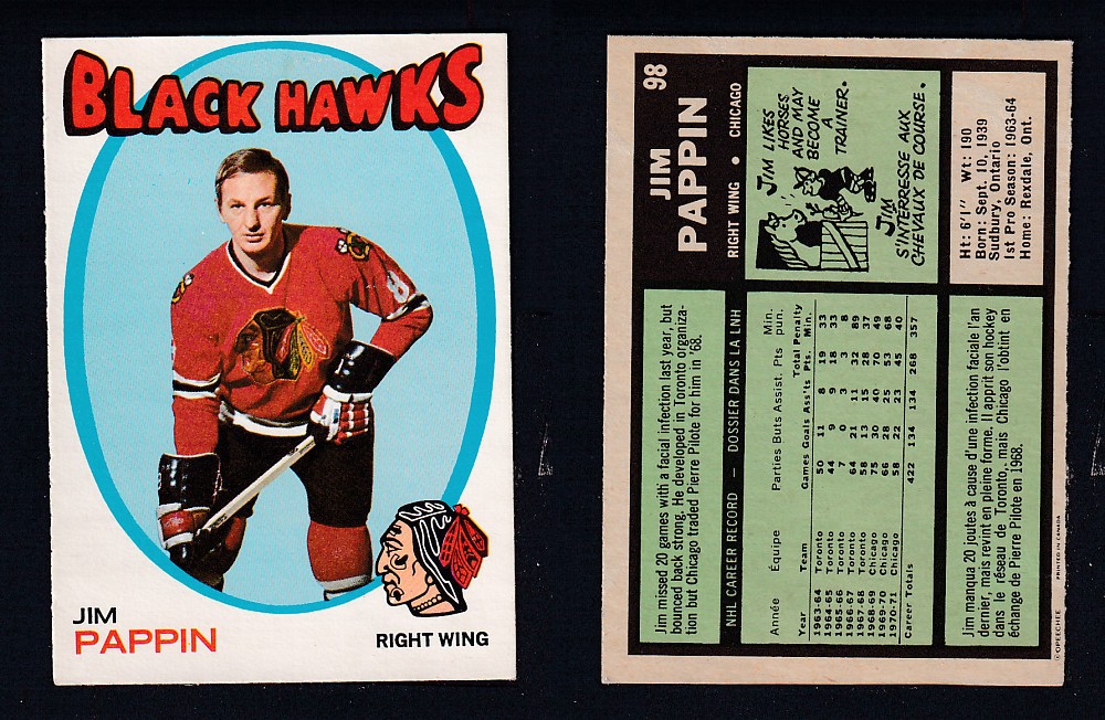 1971-72 O-PEE-CHEE HOCKEY CARD #98 J. PAPPIN photo 1971-72 O-PEE-CHEE HOCKEY CARD #98 J. PAPPIN photo