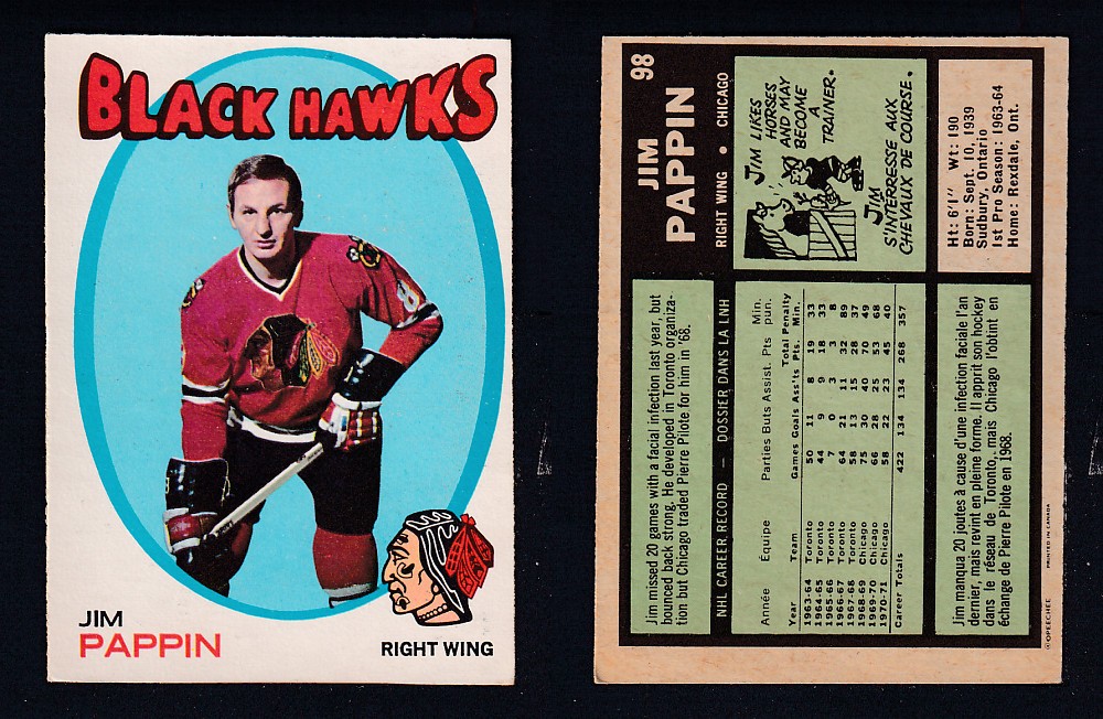 1971-72 O-PEE-CHEE HOCKEY CARD #98 J. PAPPIN photo 1971-72 O-PEE-CHEE HOCKEY CARD #98 J. PAPPIN photo