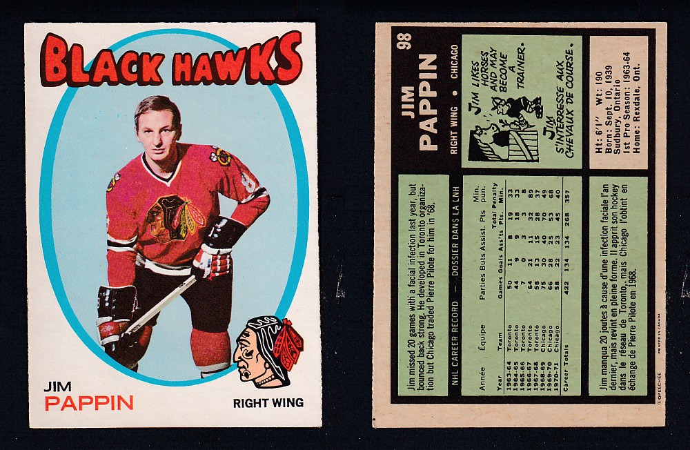 1971-72 O-PEE-CHEE HOCKEY CARD #98 J. PAPPIN photo 1971-72 O-PEE-CHEE HOCKEY CARD #98 J. PAPPIN photo