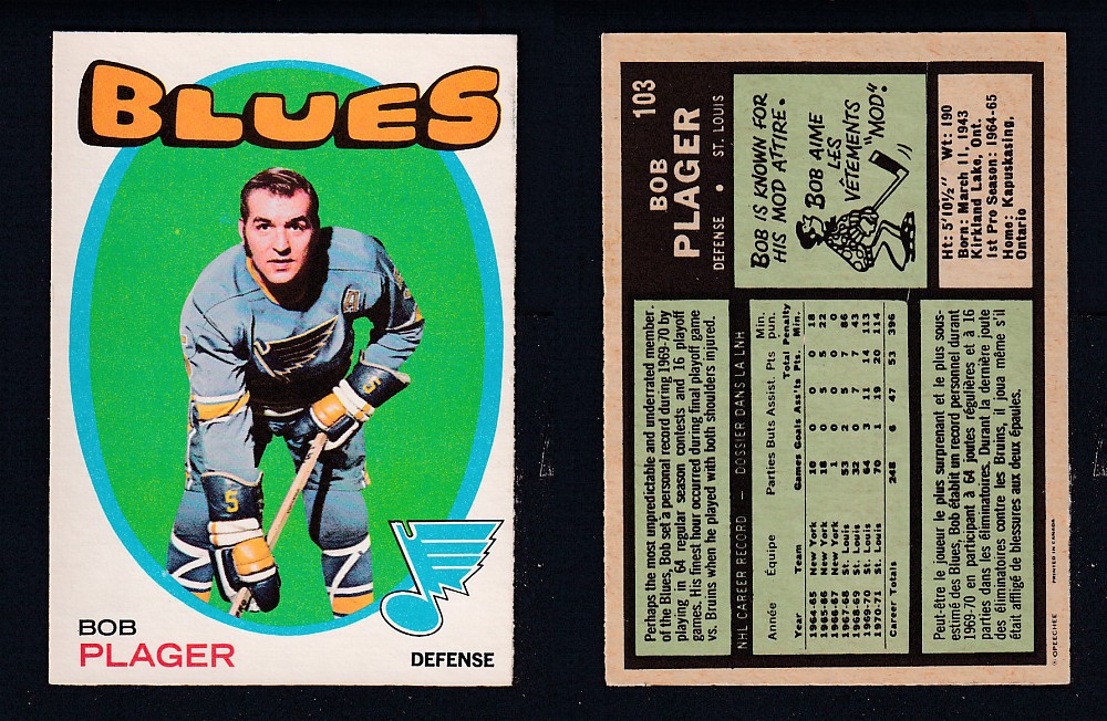 1971-72 O-PEE-CHEE HOCKEY CARD #103 B. PLAGER photo