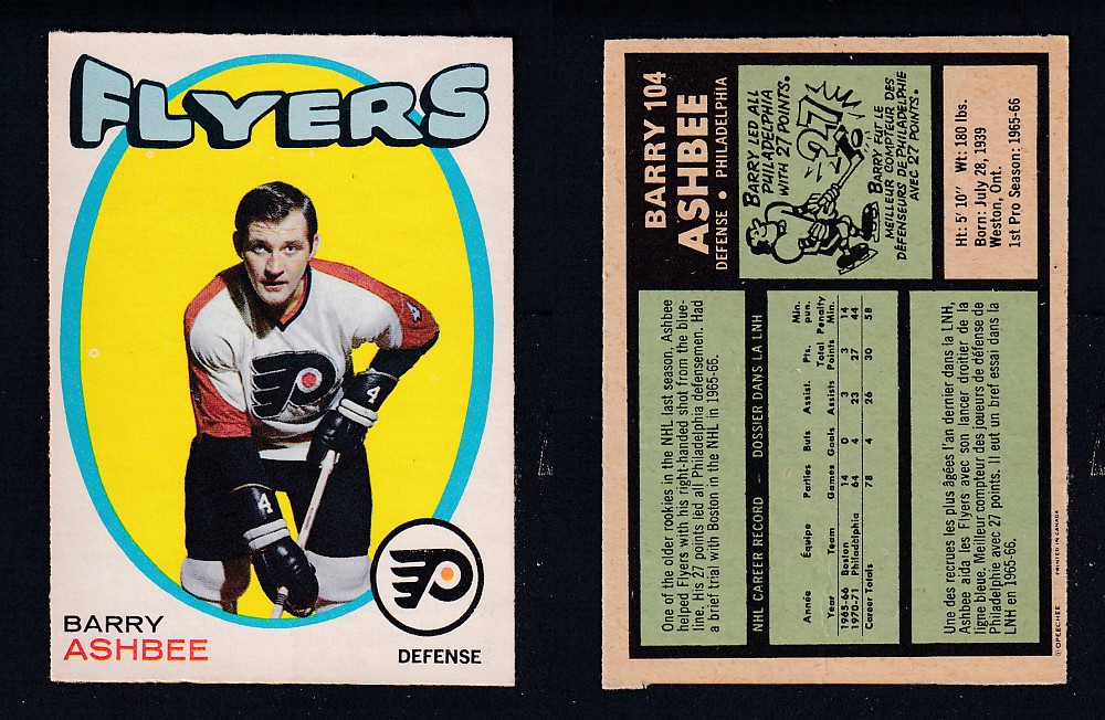 1971-72 O-PEE-CHEE HOCKEY CARD #104 B. ASHBEE photo