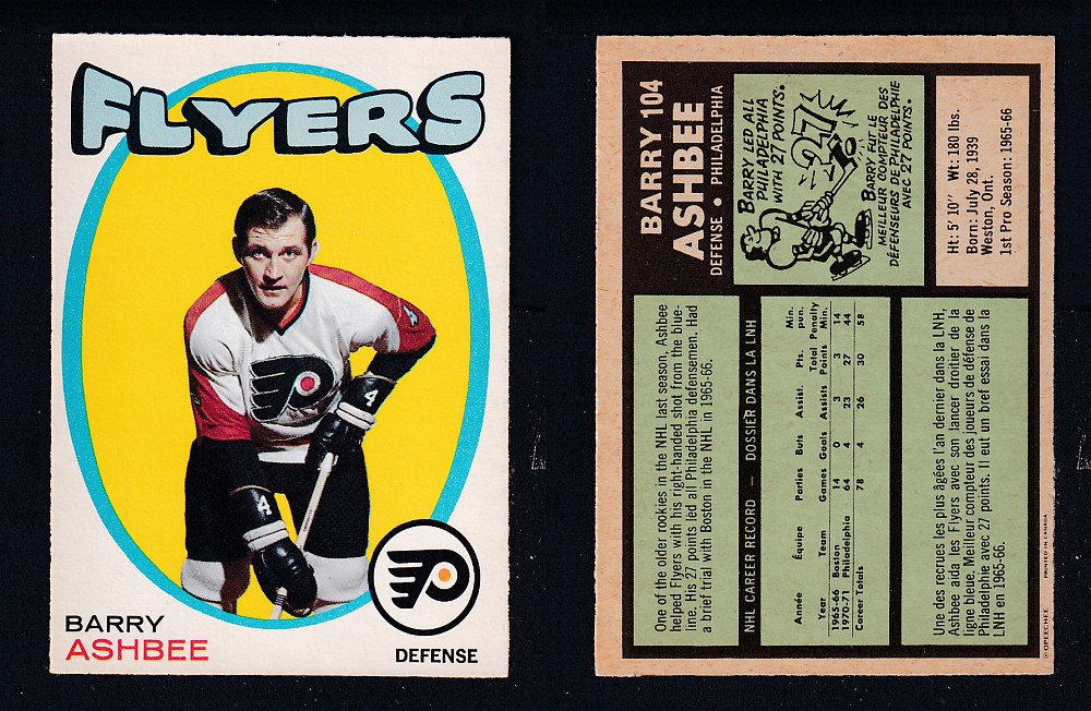 1971-72 O-PEE-CHEE HOCKEY CARD #104 B. ASHBEE photo