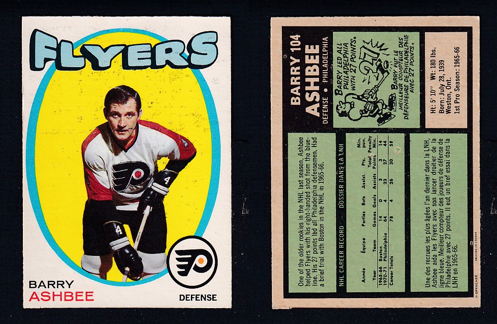 1971-72 O-PEE-CHEE HOCKEY CARD #104 B. ASHBEE photo 1971-72 O-PEE-CHEE HOCKEY CARD #104 B. ASHBEE photo