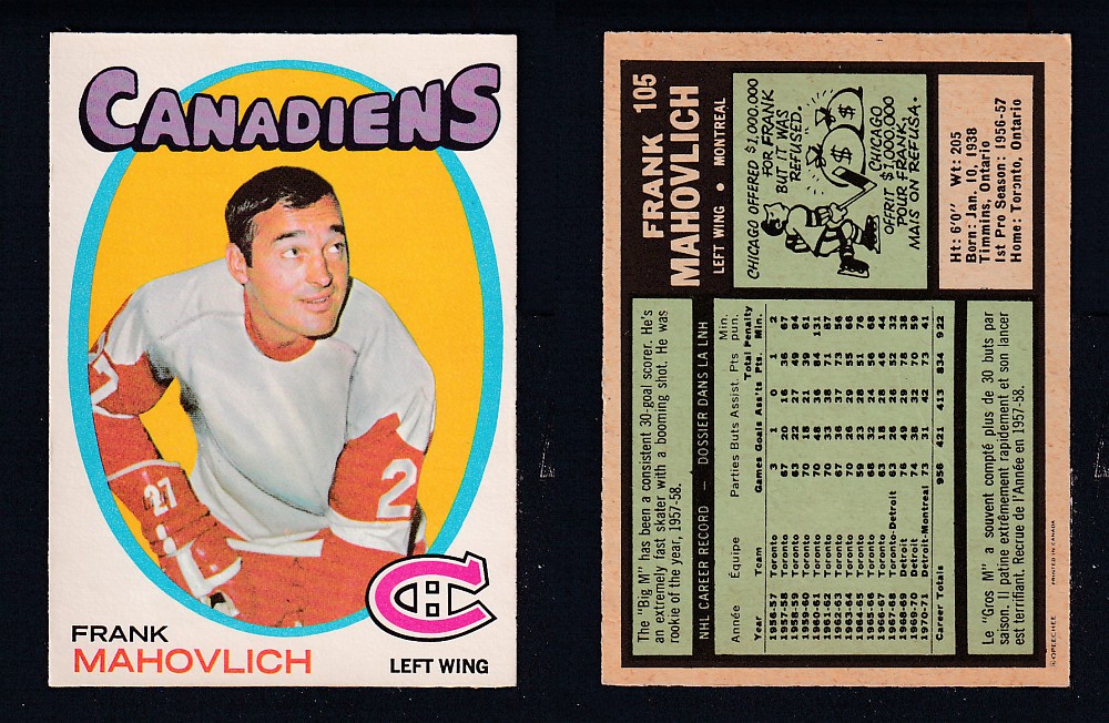 1971-72 O-PEE-CHEE HOCKEY CARD #105 F. MAHOVLICH photo