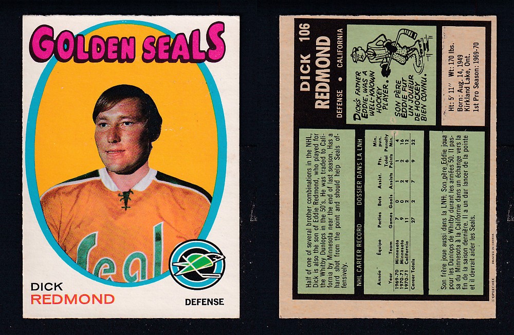 1971-72 O-PEE-CHEE HOCKEY CARD #106 D. REDMOND photo 1971-72 O-PEE-CHEE HOCKEY CARD #106 D. REDMOND photo
