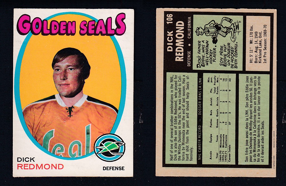1971-72 O-PEE-CHEE HOCKEY CARD #106 D. REDMOND photo 1971-72 O-PEE-CHEE HOCKEY CARD #106 D. REDMOND photo