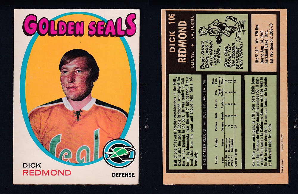 1971-72 O-PEE-CHEE HOCKEY CARD #106 D. REDMOND photo 1971-72 O-PEE-CHEE HOCKEY CARD #106 D. REDMOND photo