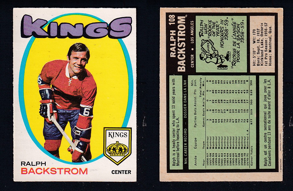 1971-72 O-PEE-CHEE HOCKEY CARD #108 R. BACKSTROM photo 1971-72 O-PEE-CHEE HOCKEY CARD #108 R. BACKSTROM photo