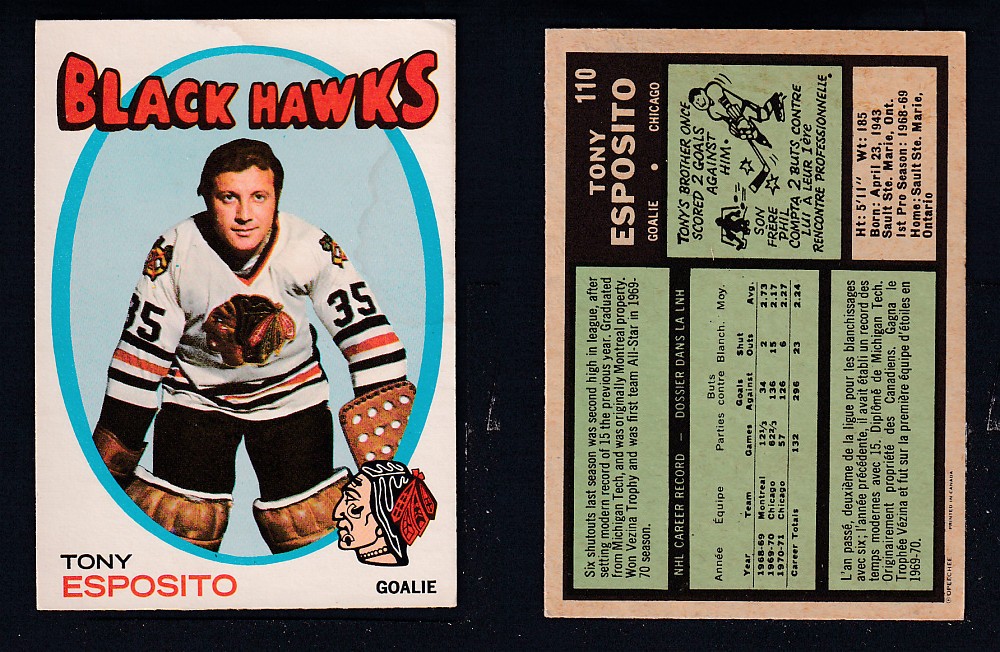 1971-72 O-PEE-CHEE HOCKEY CARD #110 T. ESPOSITO photo 1971-72 O-PEE-CHEE HOCKEY CARD #110 T. ESPOSITO photo
