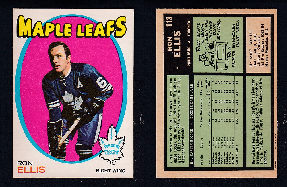 1971-72 O-PEE-CHEE HOCKEY CARD #113 R. ELLIS photo 1971-72 O-PEE-CHEE HOCKEY CARD #113 R. ELLIS photo