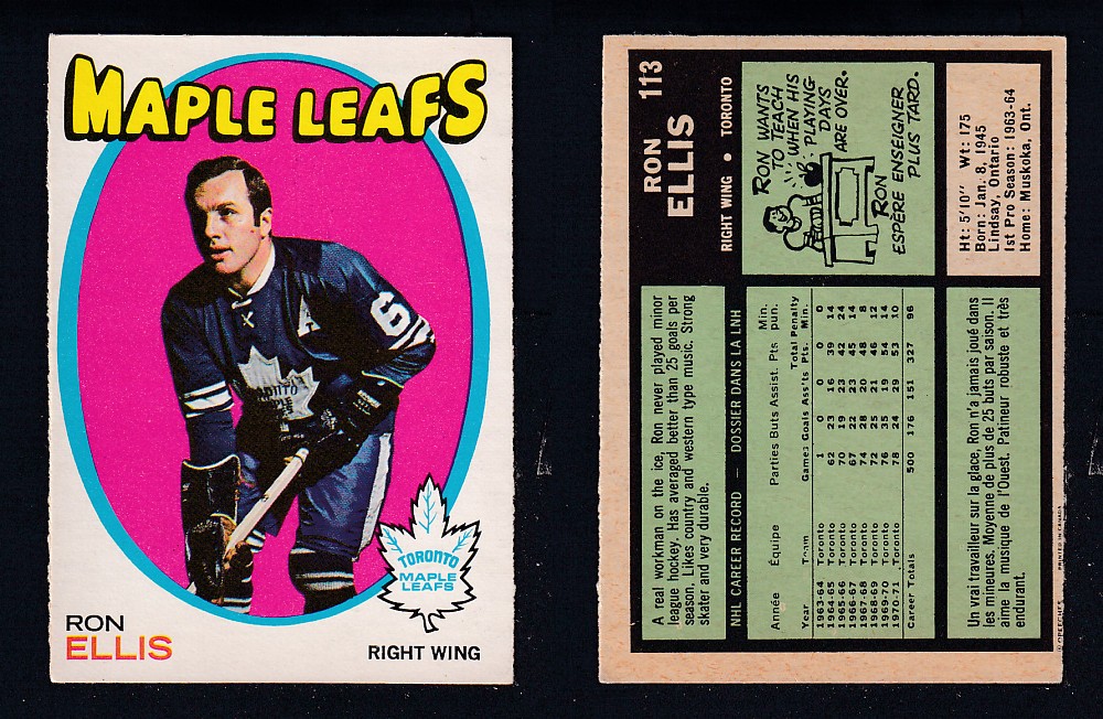 1971-72 O-PEE-CHEE HOCKEY CARD #113 R. ELLIS photo 1971-72 O-PEE-CHEE HOCKEY CARD #113 R. ELLIS photo