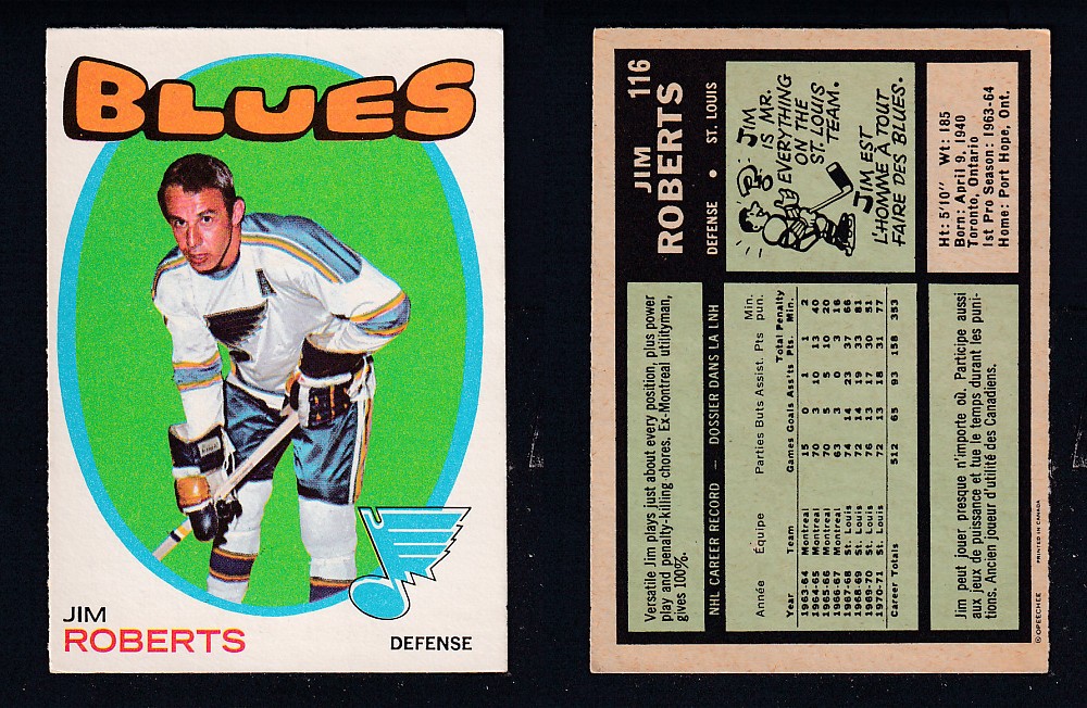 1971-72 O-PEE-CHEE HOCKEY CARD #116 J. ROBERTS photo 1971-72 O-PEE-CHEE HOCKEY CARD #116 J. ROBERTS photo