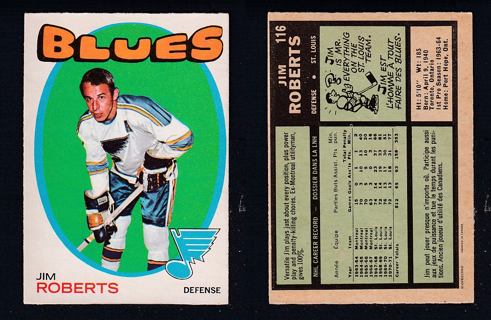 1971-72 O-PEE-CHEE HOCKEY CARD #116 J. ROBERTS photo 1971-72 O-PEE-CHEE HOCKEY CARD #116 J. ROBERTS photo