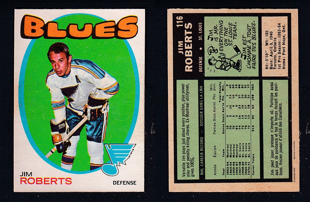 1971-72 O-PEE-CHEE HOCKEY CARD #116 J. ROBERTS photo 1971-72 O-PEE-CHEE HOCKEY CARD #116 J. ROBERTS photo