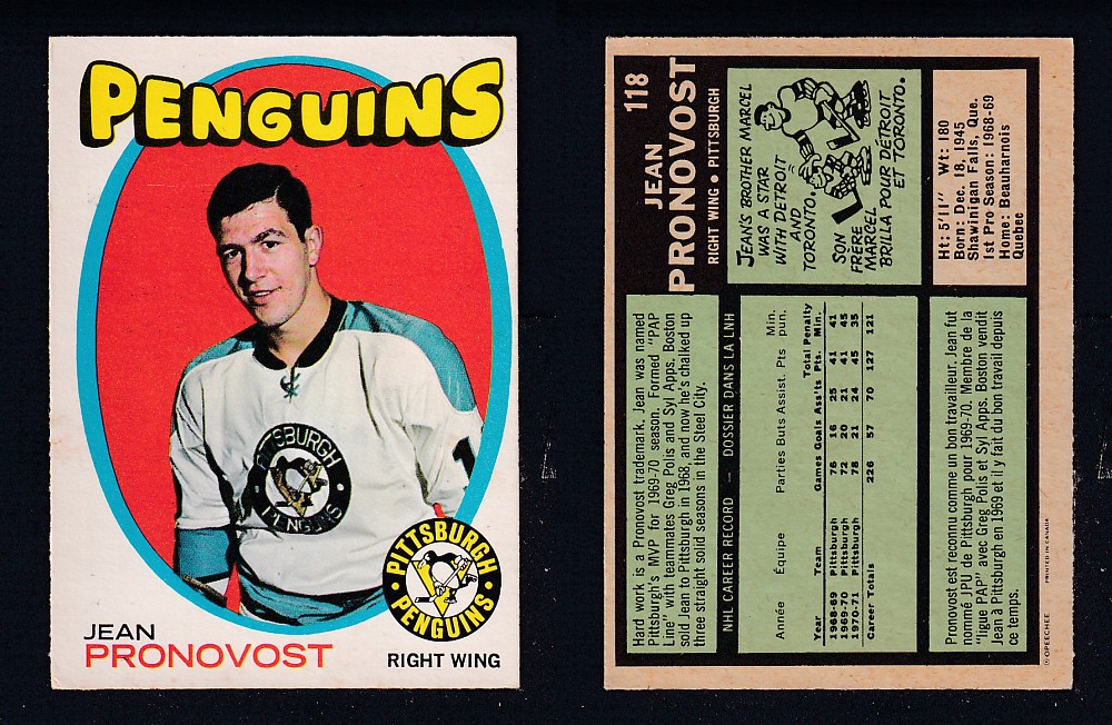 1971-72 O-PEE-CHEE HOCKEY CARD #118 J. PRONOVOST photo 1971-72 O-PEE-CHEE HOCKEY CARD #118 J. PRONOVOST photo