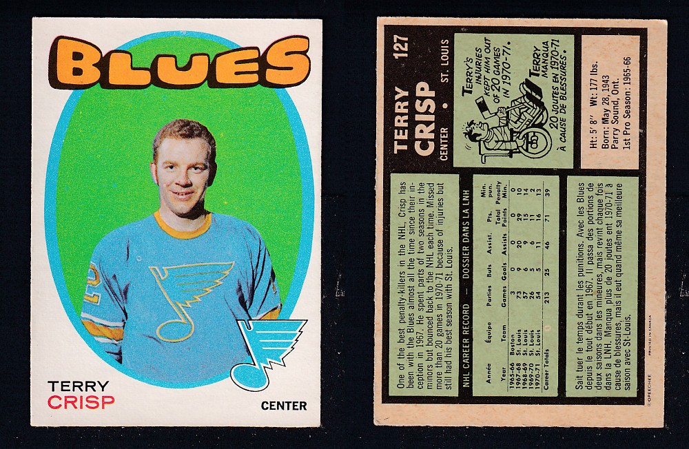 1971-72 O-PEE-CHEE HOCKEY CARD #127 T. CRISP photo 1971-72 O-PEE-CHEE HOCKEY CARD #127 T. CRISP photo