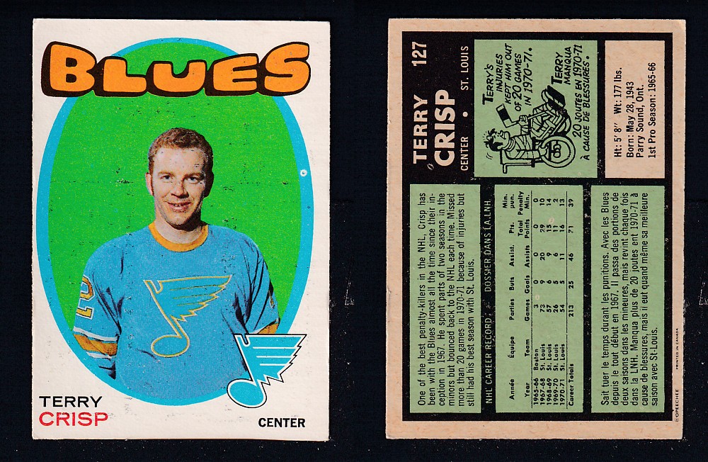 1971-72 O-PEE-CHEE HOCKEY CARD #127 T. CRISP photo 1971-72 O-PEE-CHEE HOCKEY CARD #127 T. CRISP photo
