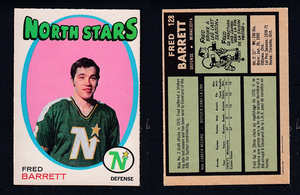 1971-72 O-PEE-CHEE HOCKEY CARD #128 F. BARRETT photo 1971-72 O-PEE-CHEE HOCKEY CARD #128 F. BARRETT photo