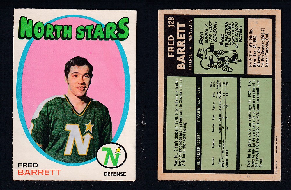 1971-72 O-PEE-CHEE HOCKEY CARD #128 F. BARRETT photo 1971-72 O-PEE-CHEE HOCKEY CARD #128 F. BARRETT photo