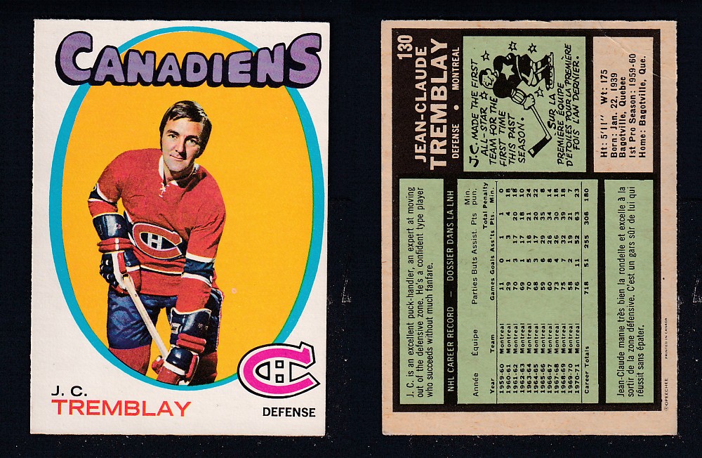 1971-72 O-PEE-CHEE HOCKEY CARD #130 J.C. TREMBLAY photo 1971-72 O-PEE-CHEE HOCKEY CARD #130 J.C. TREMBLAY photo