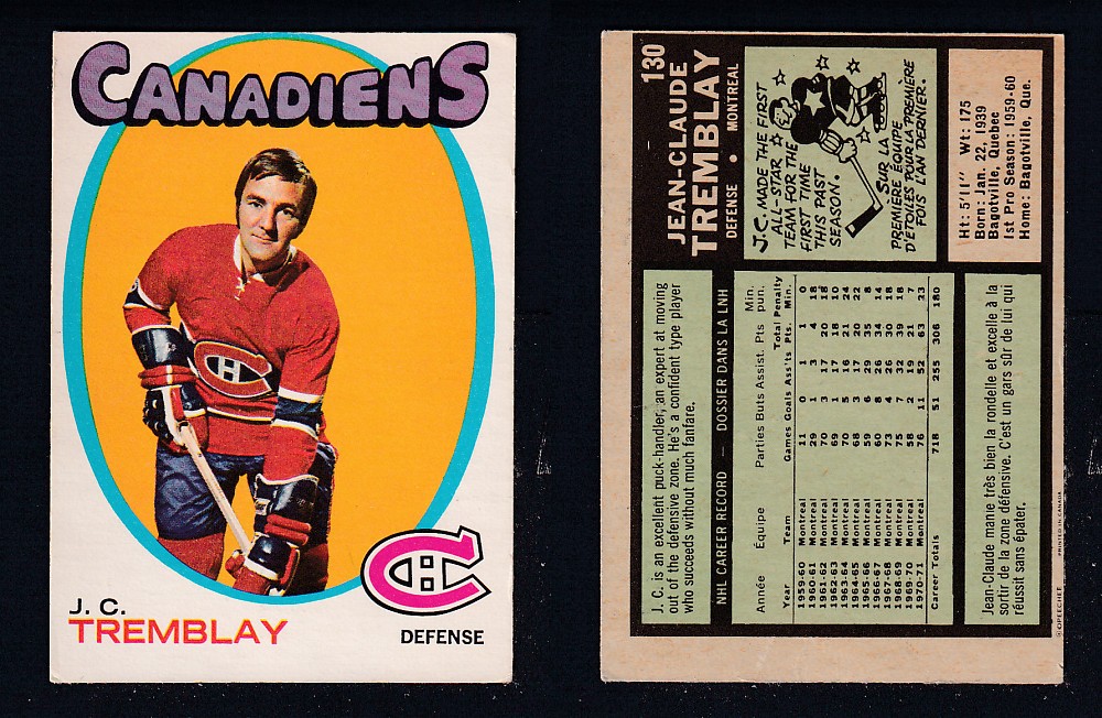 1971-72 O-PEE-CHEE HOCKEY CARD #130 J.C. TREMBLAY photo 1971-72 O-PEE-CHEE HOCKEY CARD #130 J.C. TREMBLAY photo