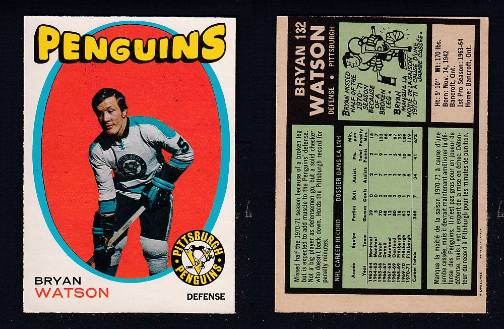 1971-72 O-PEE-CHEE HOCKEY CARD #132 B. WATSON photo 1971-72 O-PEE-CHEE HOCKEY CARD #132 B. WATSON photo