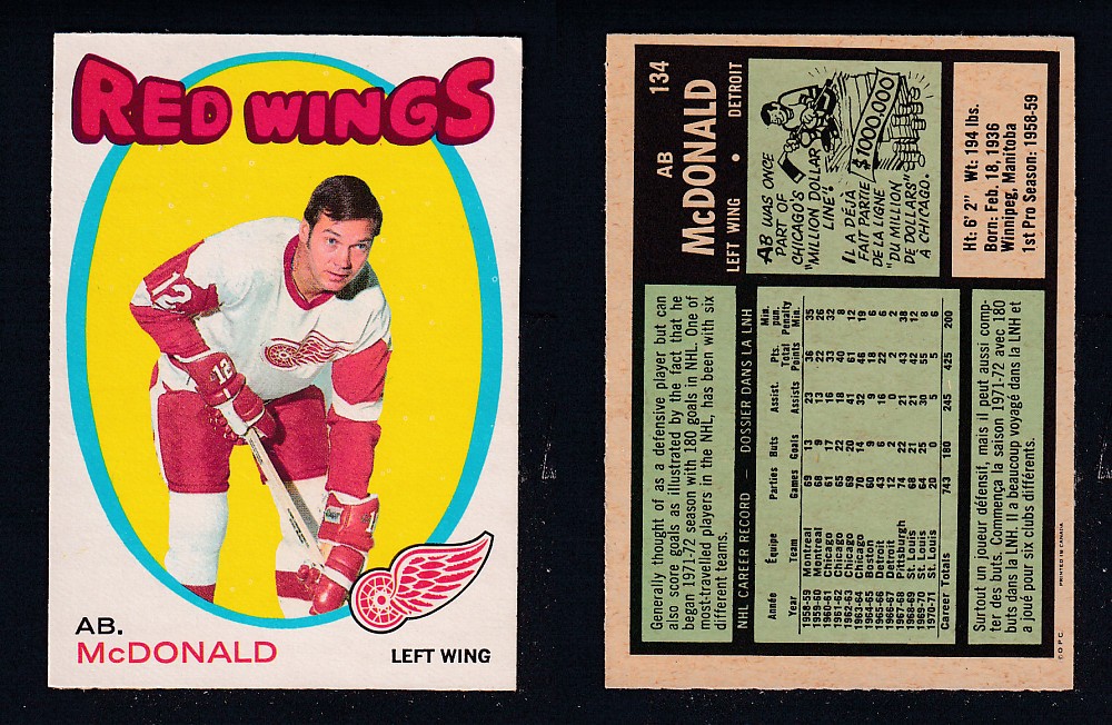 1971-72 O-PEE-CHEE HOCKEY CARD #134 AB. McDONALD photo 1971-72 O-PEE-CHEE HOCKEY CARD #134 AB. McDONALD photo